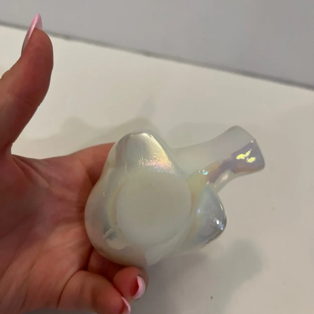 Vtg FENTON Hand Blown Iiridescent Signed Dove Love Bird Figurine